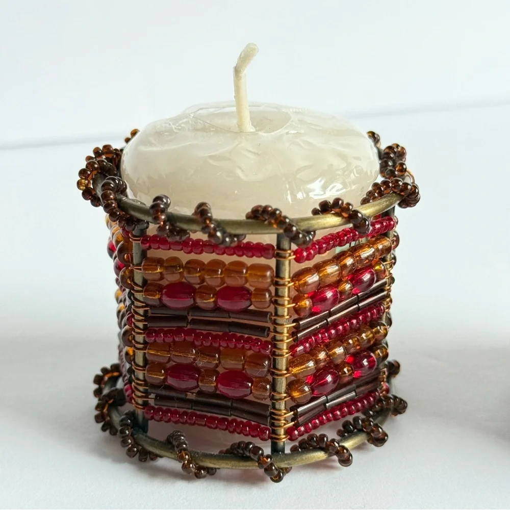 Red Moroccan Beaded Napkin Rings | Candle Holders